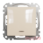 Выключатель проходной с подсветкой 1 клавишный, бежевый, Sedna Design