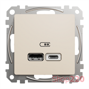Розетка USB тип A+C 2,4A, бежевый, Sedna Design