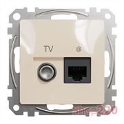 Розетка телевизионная и компьютерная TV+RJ45 кат. 6 UTP, бежевый, Sedna Design
