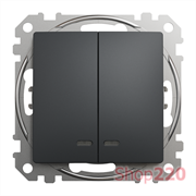 Выключатель с подсветкой 2 клавишный, черный, Sedna Design