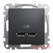 Розетка USB тип A+A, черный, Sedna Design