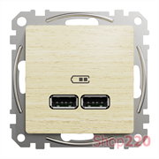 Розетка USB тип A+A, береза, Sedna Design