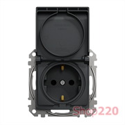 Розетка электрическая с крышкой, черный, Sedna Design