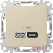 Розетка USB тип A+C 3A, 45W, бежевый, Sedna Design