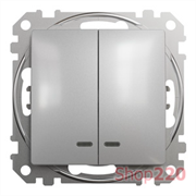 Выключатель с подсветкой 2 клавишный, алюминий, Sedna Design