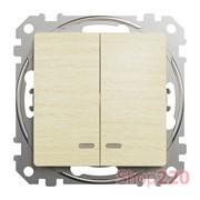 Выключатель с подсветкой 2 клавишный, береза, Sedna Design