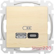 Розетка USB тип A+C 3A, 45W, береза, Sedna Design