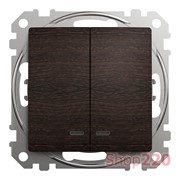 Выключатель с подсветкой 2 клавишный, венге, Sedna Design