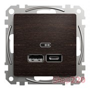 Розетка USB тип A+C 2,4A, венге, Sedna Design