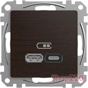 Розетка USB тип A+C 3A, 45W, венге, Sedna Design