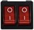 Переключатель 2-клавишный красный с подсветкой KCD1-6-2101N R/B 220V - фото 143019