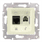 Розетка RJ 11 + RJ 45 кат 6 неэкран, UTP, кремовый, Sedna SDN5200123 Schneider