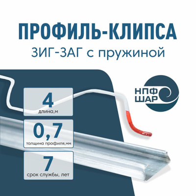 Профиль клипса "Зиг-Заг" с пружиной 4 м для крепления пленки для теплиц оцинкованный, 0,7 мм