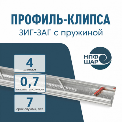 Профиль клипса "Зиг-Заг" с пружиной 4 м для крепления пленки для теплиц оцинкованный, 0,7 мм