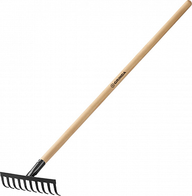 Купить GRINDA GT-10 WOOD, 260 х 80 х 1300 мм, 10 прямых зубцов, углерод. сталь, антикор. покрытие, черенок дерев. высш. сорт, садовые грабли (39583-10) в интернет-магазине zubr-vrn в Воронеже