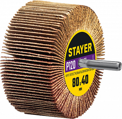 Купить STAYER d 80 x 40 мм, P120, на шпильке d 6 мм, круг шлифовальный лепестковый (36609-120) в интернет-магазине zubr-vrn в Воронеже