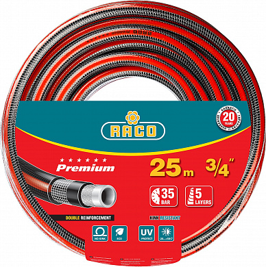 Купить RACO PREMIUM, 3/4″, 25 м, 35 атм, пятислойный, усиленный двумя слоями армирования, поливочный шланг (40300-3/4-25) в интернет-магазине zubr-vrn в Воронеже