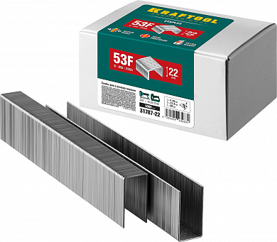 Купить KRAFTOOL скобы тип 53F (D/056), 22 мм, калибр 23GA. 5000 шт (31787-22) в интернет-магазине zubr-vrn в Воронеже