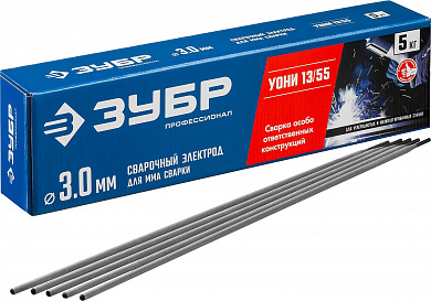 Купить ЗУБР Д 3.0 х 350 мм, 5 кг в коробке, УОНИ 13/55 с основным покрытием, электрод сварочный, Профессионал (40025-3.0) в интернет-магазине zubr-vrn в Воронеже