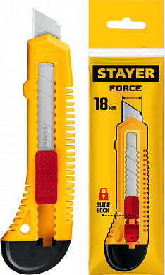 Купить STAYER FORCE, 18 мм, нож упрочненный из АБС пластика со сдвижным фиксатором (0911) в интернет-магазине zubr-vrn в Воронеже