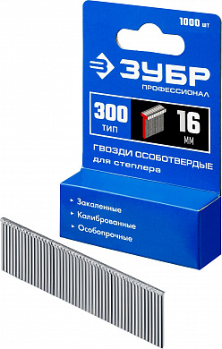 Купить ЗУБР гвозди тип 300 (47/J/F), 16 мм, калибр 18GA. 1000 шт. Профессионал (31643-16) в интернет-магазине zubr-vrn в Воронеже