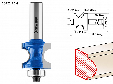 Купить ЗУБР 25.4 x 31.8 мм, радиус 6.3 мм, фреза полустержневая с подшипником, Профессионал (28722-25.4) в интернет-магазине zubr-vrn в Воронеже