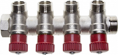 Купить GENERAL FITTINGS вход 3/4″ - 4 выхода 1/2″, коллектор для горячей воды (51046-3/4-1/2-HT4) в интернет-магазине zubr-vrn в Воронеже