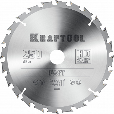 Купить KRAFTOOL Fast, 250 х 32 мм, 24Т, пильный диск по дереву (36950-250-32) в интернет-магазине zubr-vrn в Воронеже
