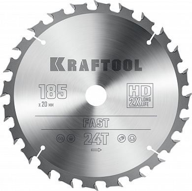 Купить KRAFTOOL Fast, 185 х 20 мм, 24Т, пильный диск по дереву (36950-185-20) в интернет-магазине zubr-vrn в Воронеже