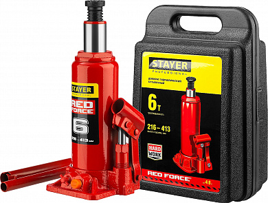 Купить STAYER RED FORCE, в кейсе, 6 т, 216 - 413 мм, бутылочный гидравлический домкрат, Professional (43160-6-K) в интернет-магазине zubr-vrn в Воронеже