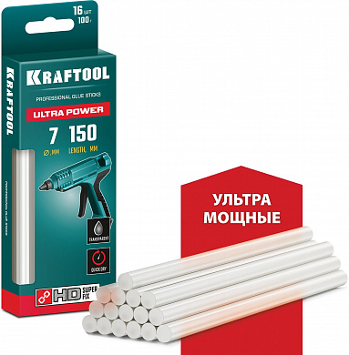Купить KRAFTOOL Ultra Power, 7 х 150 мм, 16 шт, прозрачные, ультрамощные клеевые стержни (06837-16) в интернет-магазине zubr-vrn в Воронеже