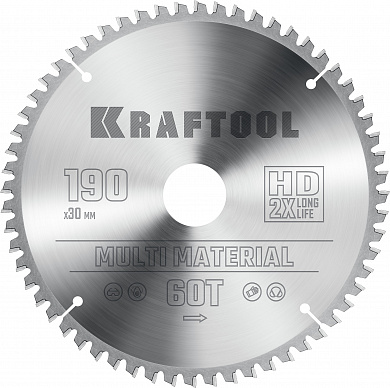 Купить KRAFTOOL Multi Material, 190 х 30 мм, 60Т, пильный диск по алюминию (36953-190-30) в интернет-магазине zubr-vrn в Воронеже