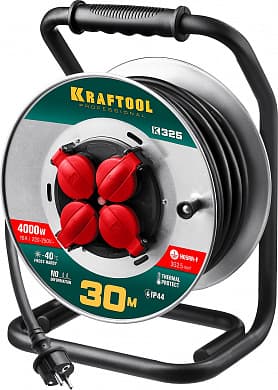 Купить KRAFTOOL K-325, КГ, 3 х 2.5 мм2, 30 м, 4000 Вт, IP44, силовой удлинитель на стальной катушке (55086-30) в интернет-магазине zubr-vrn в Воронеже