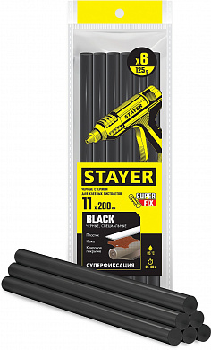Купить STAYER Black, чёрные, 11 х 200 мм, 6 шт, клеевые стержни, Professional (2-06821-D-S06) в интернет-магазине zubr-vrn в Воронеже