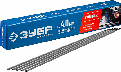 Купить ЗУБР Д 4.0 х 450 мм, 5 кг в коробке, УОНИ 13/55 с основным покрытием, электрод сварочный, Профессионал (40025-4.0) в интернет-магазине zubr-vrn в Воронеже