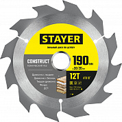 STAYER Construct, 190 x 30/20 мм, 12Т, технический рез, пильный диск по дереву (3683-190-30-12)