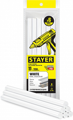 Купить STAYER White, белые, 11 х 200 мм, 6 шт, клеевые стержни, Professional (2-06821-W-S06) в интернет-магазине zubr-vrn в Воронеже