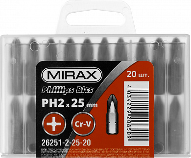 Купить MIRAX PH2, 25 мм, 20 шт, биты (26251-2-25-20) в интернет-магазине zubr-vrn в Воронеже