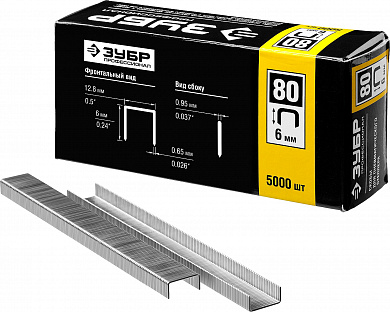 Купить ЗУБР тип 21GA (80/Pr A/Senco AT) 6 мм, 5000 шт, скобы для степлера, Профессионал (31880-06) в интернет-магазине zubr-vrn в Воронеже