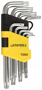 Набор STAYER ″MASTER″: Ключи имбусовые короткие, Cr-V, сатинированное покрытие, пластиковый держатель, Т10-Т50мм, 9 предметов