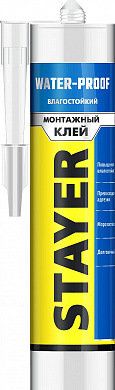 Купить STAYER WATERPROOF, 280 мл, белый, влагостойкий монтажный клей, Professional (41325) в интернет-магазине zubr-vrn в Воронеже