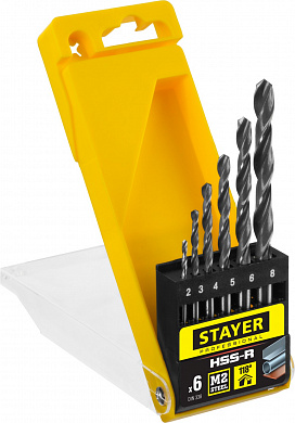 Купить STAYER HSS-R, 6 шт, (2-8 мм), быстрорежущая сталь P6M5, класс В, набор сверл по металлу, Professional (29602-H6) в интернет-магазине zubr-vrn в Воронеже