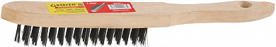 Купить STAYER 3 ряда, деревянная рукоятка, стальная, щетка проволочная (35020-3) в интернет-магазине zubr-vrn в Воронеже