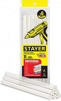 Купить STAYER Universal, 11 х 200 мм, 6 шт, прозрачные, универсальные клеевые стержни, Professional (2-06821-T-S06) в интернет-магазине zubr-vrn в Воронеже