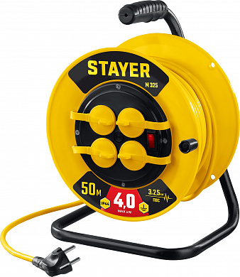Купить STAYER М-325, ПВС, 3 х 2.5 мм2, 50 м, 4000 Вт, IP44, силовой удлинитель на катушке (55064-50) в интернет-магазине zubr-vrn в Воронеже