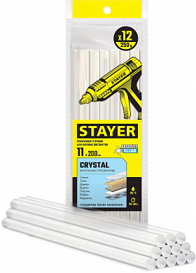 Купить STAYER Cristal, 11 х 200 мм, 12 шт, прозрачные, универсальные клеевые стержни Professional (0682-12) в интернет-магазине zubr-vrn в Воронеже