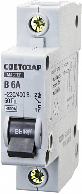 Купить СВЕТОЗАР 1P, 6А, B, 4.5кА, автоматический выключатель (49050-06-B) в интернет-магазине zubr-vrn в Воронеже