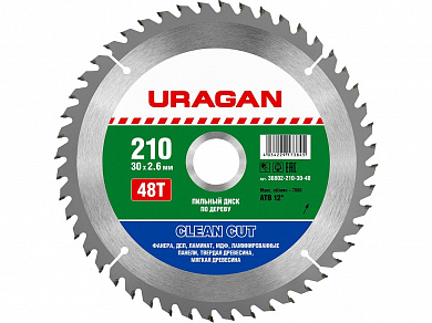 Купить URAGAN  Clean cut, 210 х 30/20 мм, 48T, пильный диск по дереву (36802-210-30-48) в интернет-магазине zubr-vrn в Воронеже