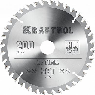 Купить KRAFTOOL Optima, 200 х 30 мм, 36Т, пильный диск по дереву (36951-200-30) в интернет-магазине zubr-vrn в Воронеже