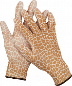 Садовые перчатки GRINDA, прозрачное PU покрытие, 13 класс вязки, коричневые, размер S